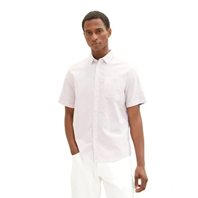 Afbeelding van TOM TAILOR Heren 1036229 hemd, 31833 Pink Off White Structure, XL, Roze Structuur, XL