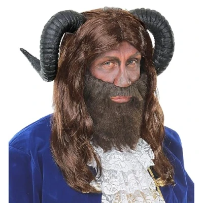 Afbeelding van Widmann Belle &amp; Het Beest Kostuum Met Grote Ramshoorns Bruin, Zwart Carnavalskleding Verkleedkleding