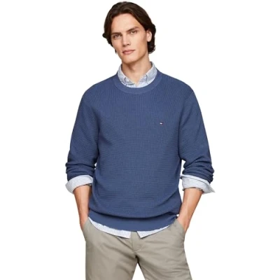 Afbeelding van Tommy Hilfiger Waffle CREW NECK Trui, Heren, Maat: Small, Aegean sea