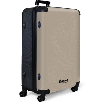Afbeelding van NoBoringSuitcases.com® Koffer groot Reiskoffer lichtgewicht Beige met witte abstracte lijnen Rolkoffer 4 wielen Grote trolley XL 98 liter bagage