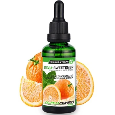 Afbeelding van ALPHAPOWER FOOD® Stevia Flavour Drops, Vegan, flüssig liquid 1x50ml Aroma Orangensaft, Lebensmittel flavor Konzentrat &amp; Geschmackstropfen Flave Tropfen ohne Zucker, Flavdrops zum Essen Backen