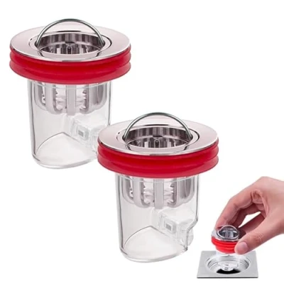 Afbeelding van 2 x universeel, geurremmende afvoerstop. Afvoerzeef met mand. Eenvoudig te gebruiken douchefilter. Ventiel geurdichte kern (afvoerdiameter 32 44 mm)