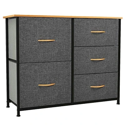 Afbeelding van YITAHOME Ladekast, opbergkast met 5 lades voor slaapkamer, woonkamer, kast, stevig stalen frame, gemakkelijk te trekken stoffen bakken en houten bovenkant, dressoir