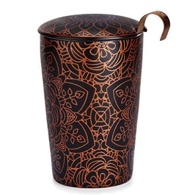 Afbeelding van Eigenart Theemok Inclusief RVS filter TeaEve Mandala Black Dubbelwandig 350 ml