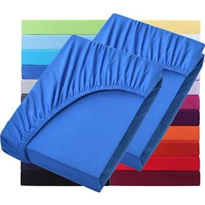 Afbeelding van NatureMark Basic Set van 2 jersey hoeslakens 90 x 190 cm 100 200 25 matrashoogte hoeslaken 100% katoen, koningsblauw