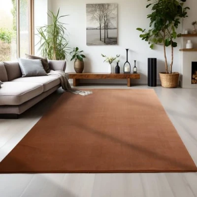 Afbeelding van Moderne pluizige kortharige tapijt in effen kleur, met antislip onderkant, wasbaar en zacht, Kleur: Bruin, Maat: 200 x 290 cm