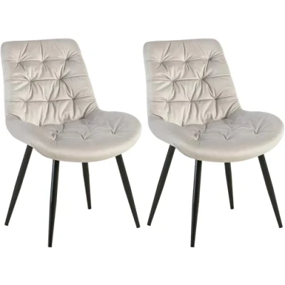 Afbeelding van CLP Rossford Set van 2 eetkamerstoelen klassiek met rugleuning velvet fluweel Fluweel/grijs