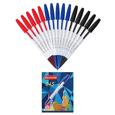 Afbeelding van Reynolds 045 CARBURE 15 PENS Pouch, 5 BLAUW, ZWART &amp; RODE balpen I Lichtgewicht met comfortabele grip voor extra glad schrijven School en Kantoorartikelen