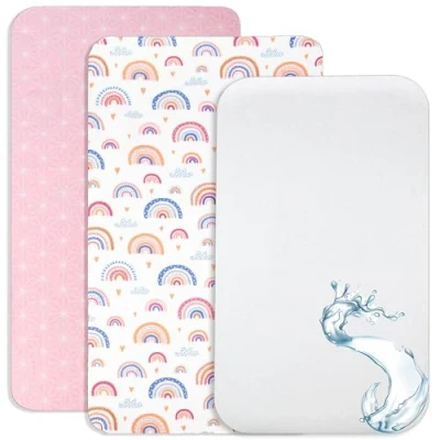 Afbeelding van Lovely Hippo Hoeslaken Cododo 2 Stucks + 1 Waterdichte Matrashoes met Elastiek 3 Pack 50x83 cm Compatibel Babybedjes, ledikanten Gemaakt in Europa (Regenboog, 50 x 83 cm)