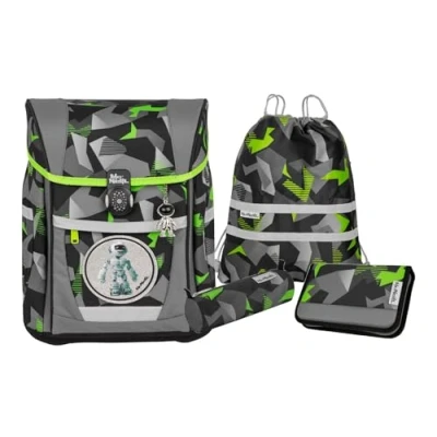 Afbeelding van McNeill Schooltas Tenero Schoolbag Set 5 delig Techno Donkergrijs