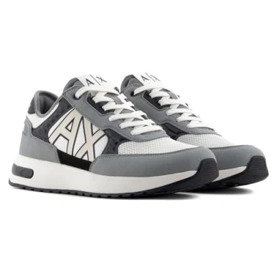 Afbeelding van Armani Exchange Dusseldorf sneakers voor heren met geometrische motieven, N Grey Blk Off White, 39.5 EU