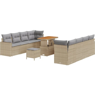 Afbeelding van vidaXL 11 Delige Tuin Sofa Set met Kussens Beige Poly Rattan Acacia, 3 Eet Acacia