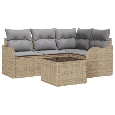 Afbeelding van vidaXL 5 delige ligbed set met kussens zwart poly rattan
