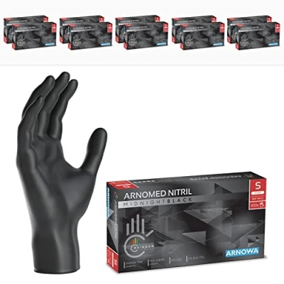 Afbeelding van ARNOMED wegwerphandschoenen zwart, nitril handschoenen S, 1000 stuks, poedervrij &amp; latexvrij, verkrijgbaar in maat XS, M, L, XL XXL