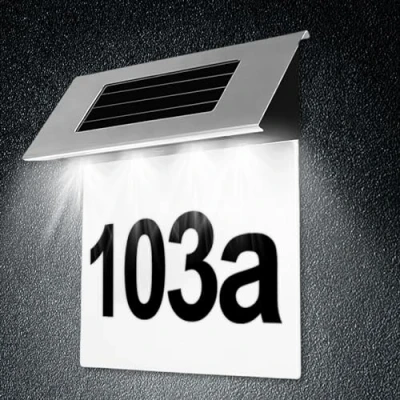 Afbeelding van huisnummer verlicht zonne energie, 4 LED&#039;s, huisnummerbord IP65 waterdicht, roestvrij staal huisnummer, huisnummerlicht, energie met letters a h, nummers 0 9