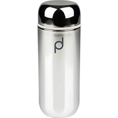 Afbeelding van DrinkPod Herbruikbare capsuledrinkflessen met vacuümwanden, roestvrijstalen behuizing, houdt dranken 6 uur warm/koud, metallic zilveren afwerking 200 ml/0,2 l voor koffie, thee, water, sap, HCF 200AG