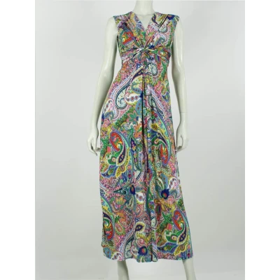 Afbeelding van Lange Zomerjurk Morena Fantasieprint Blauw, Geel, Groen One Size (36 t/m 40/42)