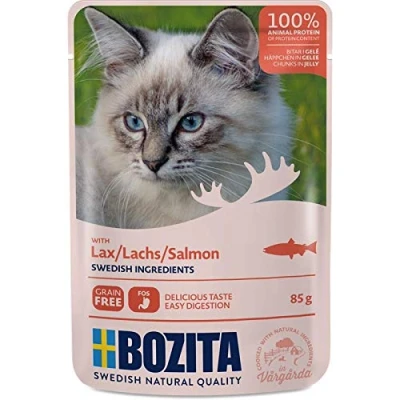 Afbeelding van 12x85g Stukjes in Gelei Pouch Zalm Bozita Kattenvoer