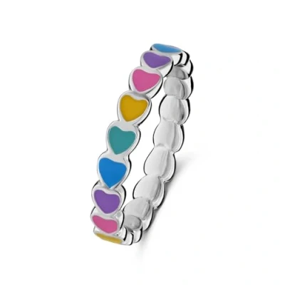 Afbeelding van Lucardi Kinderring, 925 Zilver, kleurrijke emaille hartjes, ring, zilverkleurig, 12,50/40 mm, nikkelvrij, email