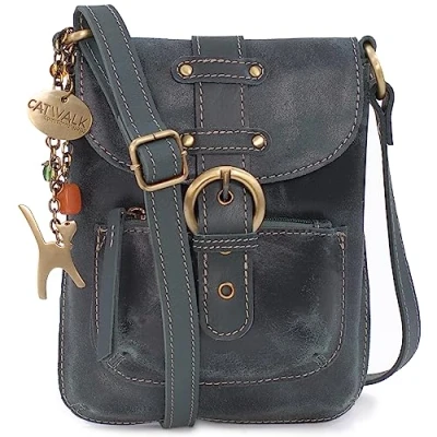 Afbeelding van CATWALK COLLECTION HANDBAGS Dames Kleine Distressed Leren Cross Body Tas Messenger/Koerierstas Organiser Werk iPhone/Smartphone JOLENE Groen