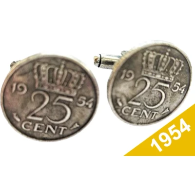 Afbeelding van Manchetknopen Kwartje 1954 Verzilverd Uniek en Stijlvol Sieraad met Jaartal Cadeau Geboortejaar Alle Jaartallen Beschikbaar Doorsnede 1,8 cm