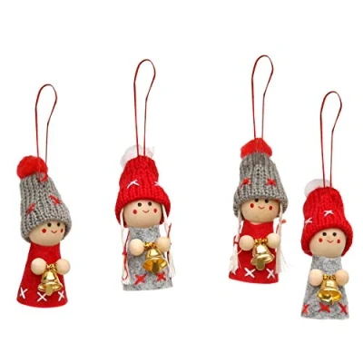 Afbeelding van Dekohelden24 Kerstkabouter als boomversiering in 4 delige set grijs/rood met belletjes, 8 cm, 550041