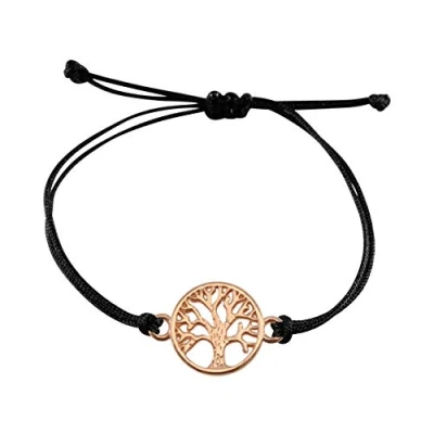 Afbeelding van Nuoli® Levensboomarmband voor dames, roségoud (verstelbaar tot 20 cm), levensboom armbanden vrouwen en meisjes, van zwarte stof met metalen hanger, centimeters, materiaal, zonder steen