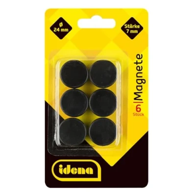 Afbeelding van Idena 377028 Magneten, 6 stuks, diameter 24 mm, rond, dikte 7 zwart