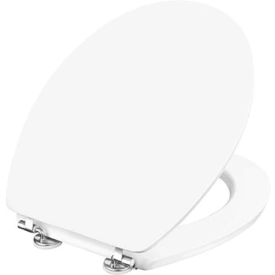 Afbeelding van Cornat Wc bril &quot;Telo&quot; klassieke witte look hoogwaardige houten kern comfortabel zitgevoel eenvoudig design past in elke badkamer/toiletbril/wc deksel / KSTEL00, 45 x 38 cm