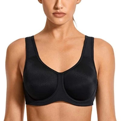 Afbeelding van SYROKAN Sportbeha Vrouwen Max Control Solid High Impact Plus Size Onderdraad Sport BH met beugel voor grote maten zwart 80C