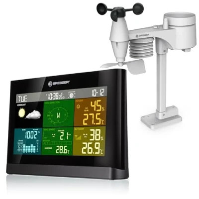 Afbeelding van Bresser Draadloos weerstation met buitensensor, 5 in 1 buitensensor (temperatuur, luchtdruk, luchtvochtigheid, windmeter, regenmeter), grijs