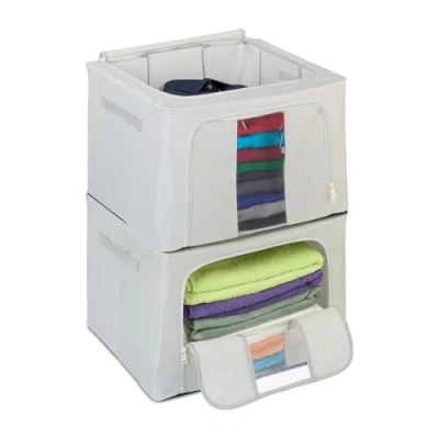 Afbeelding van Relaxdays opbergtas set van 2 met rits 33 x 50 40 cm stof kleding beddengoed onder bed