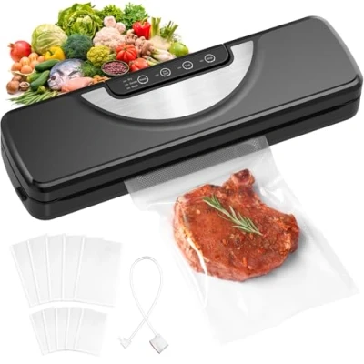 Afbeelding van vacuümmachine, 5 in 1, vacuümapparaat sous vide met ingebouwde cutter, folielasapparaat incl. 10 vacuümzakken en slang, lasapparaat, vacuüm sealer voor levensmiddelen, van ABS