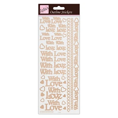 Afbeelding van Anitas Outline Stickers, met liefde, roségoud op wit, voor scrapbooking, kaarten maken, kinderspel, huiswerk, kunst, ambacht, verfraaien, decoratief, papier, kaart, glas, metaal, kunststof, schuim
