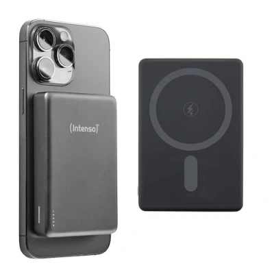 Afbeelding van Intenso MW10000 Magnetische powerbank, 10.000 mAh, compatibel met MagSafe, draadloos opladen 15 W, USB C PD 20 voor iPhone en Android, getest in Duitsland, grijs