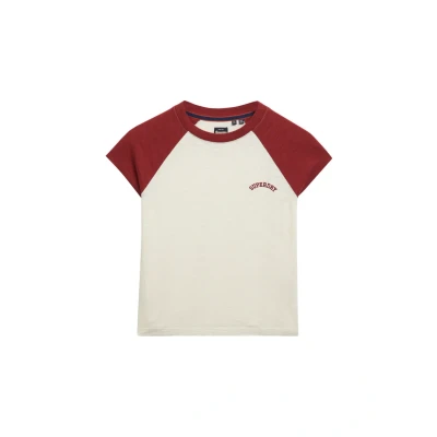 Afbeelding van Superdry Essential LOGO Raglan Tshirt print, Dames, Maat: 40, D bone white bordeaux red