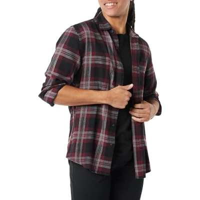 Afbeelding van Amazon Essentials Men&#039;s Flanellen overhemd met lange mouwen (verkrijgbaar in grote en maten), Zwart Bordeauxrood Grijs Plaid, L