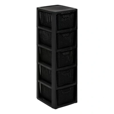 Afbeelding van BranQ Home essential Plank in rotan design, BPA vrije kunststof PP, zwart, 29,5 x 24 80 cm, 5 manden