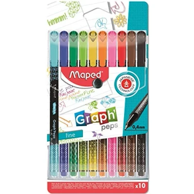 Afbeelding van Maped 10 Graph&#039;Peps Deco viltstiften fijne punt 0,4 mm duurzame comfort bij schrijven en tekenen in heldere kleuren