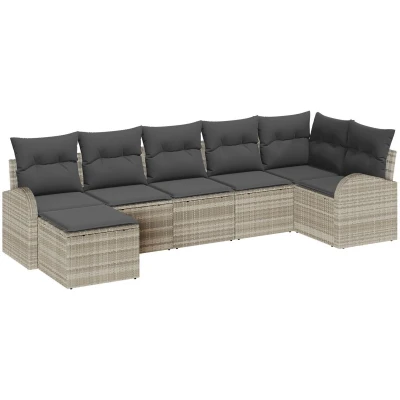Afbeelding van vidaXL Tuin Sofa Set van 7 Beige Rattan, Polyester