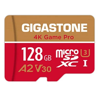 Afbeelding van [5 jaar gratis gegevensherstel] Gigastone 128GB micro SD geheugenkaart, 4K Game Pro, SDXC UHS I A2 U3 V60, 120/80 MB/s lees en schrijfsnelheid, geschikt voor Nintendo Switch, met adapters