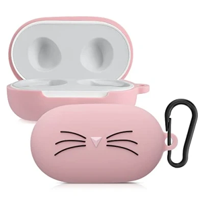 Afbeelding van kwmobile case compatibel met Samsung Galaxy Buds/Buds Plus Hoesje voor oordopjes in zwart/poederroze Kat