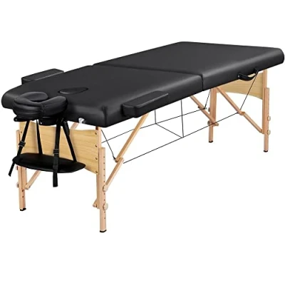 Afbeelding van Yaheetech Mobiele massagelige 2 zones massagetafel in hoogte verstelbaar massagebed met houten poten en draagtas inklapbaar cosmetische ligbed 70 cm breed, 213 x 92