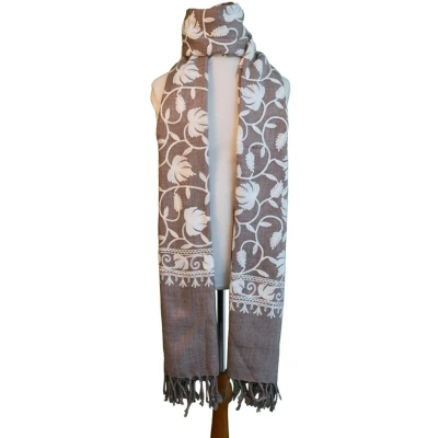 Afbeelding van N3 Collecties Geborduurde Bloem Pattern kasjmieren sjaal/stola Licht Bruin
