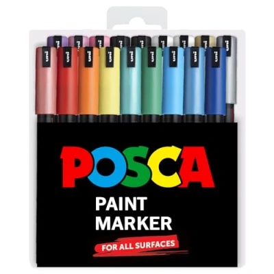 Afbeelding van Posca PC 1MR 18 delige penset gelimiteerde oplage, kunststof portemonnee extra zwart en wit