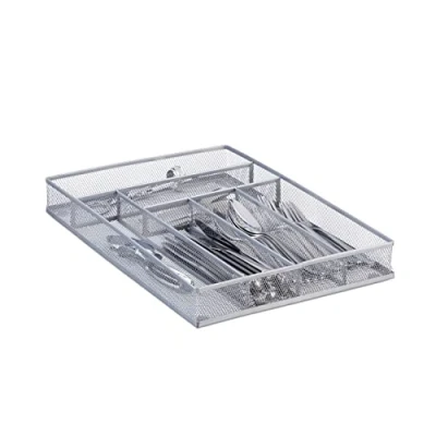 Afbeelding van Relaxdays bestekbak metaal grote besteklade robuuste bestekcassette 40.6x28.6 cm zilver