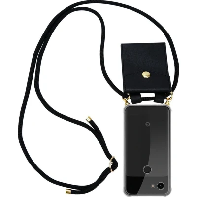 Afbeelding van Cadorabo Hoesje geschikt voor Google PIXEL 3A in ZWART Silicone Mobiele telefoon ketting beschermhoes met gouden ringen, koordriem en afneembare etui