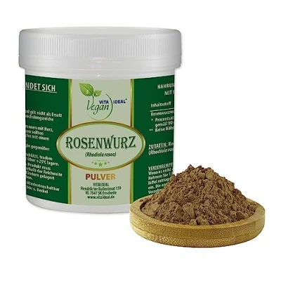Afbeelding van Vitaideal Vegan® rozenwortel poeder (Rhodiola rosea) 300 g inclusief maatlepel, puur natuurlijk zonder additieven.