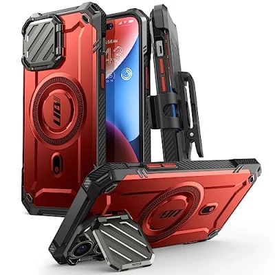 Afbeelding van SUPCASE Beschermhoes voor iPhone 14 Pro Max/iPhone 13 Max met camerabescherming [MagSafe compatibel] [UB Mag XT] integraal, robuust, schokbestendig, standaard en riemclip (rood)