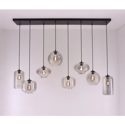 Afbeelding van EEF hanglamp getint grijs glas glazen 8 lichts 165cm